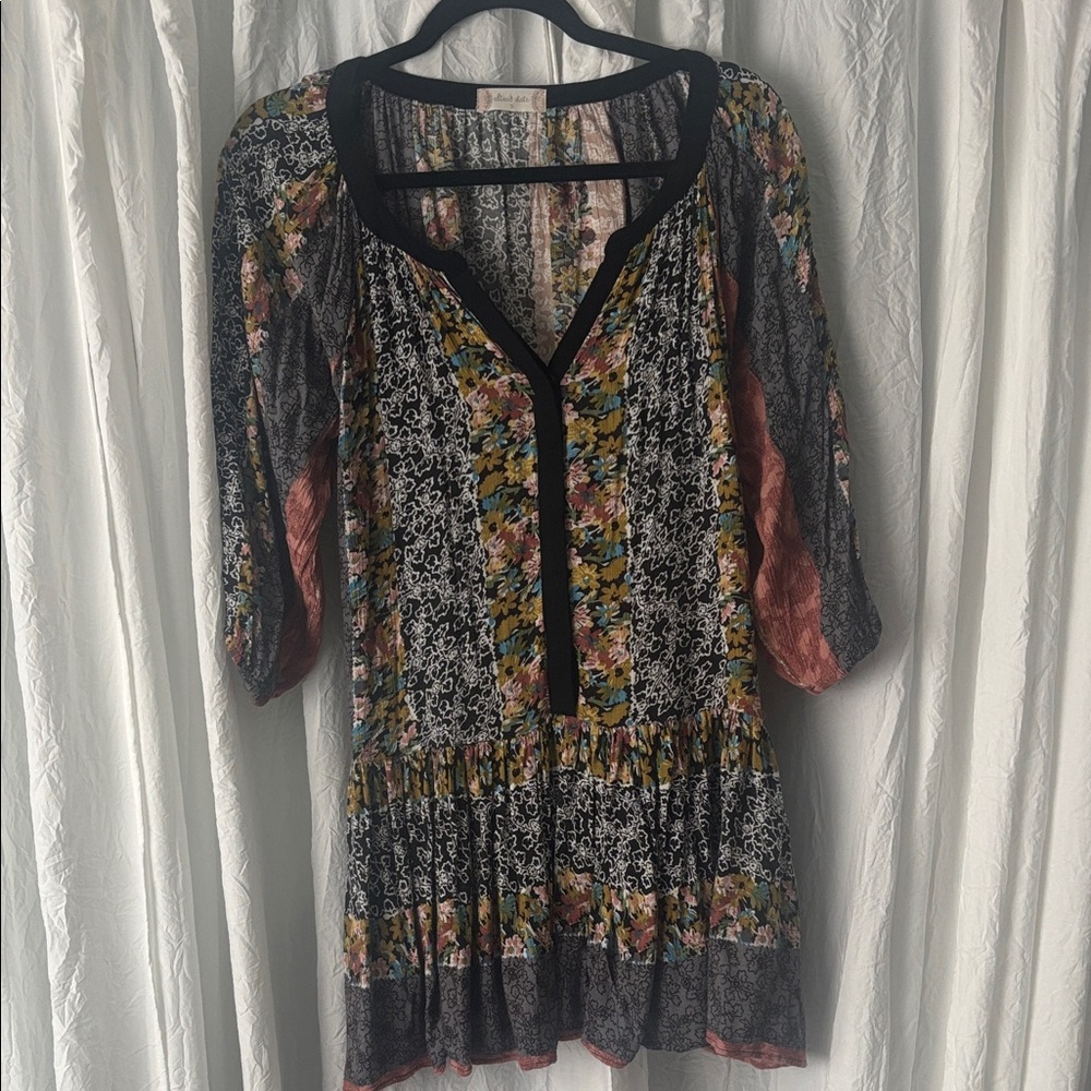 Altar'd State Floral Mixed-Print Blouse in Black, Pink, Blue & Yellow